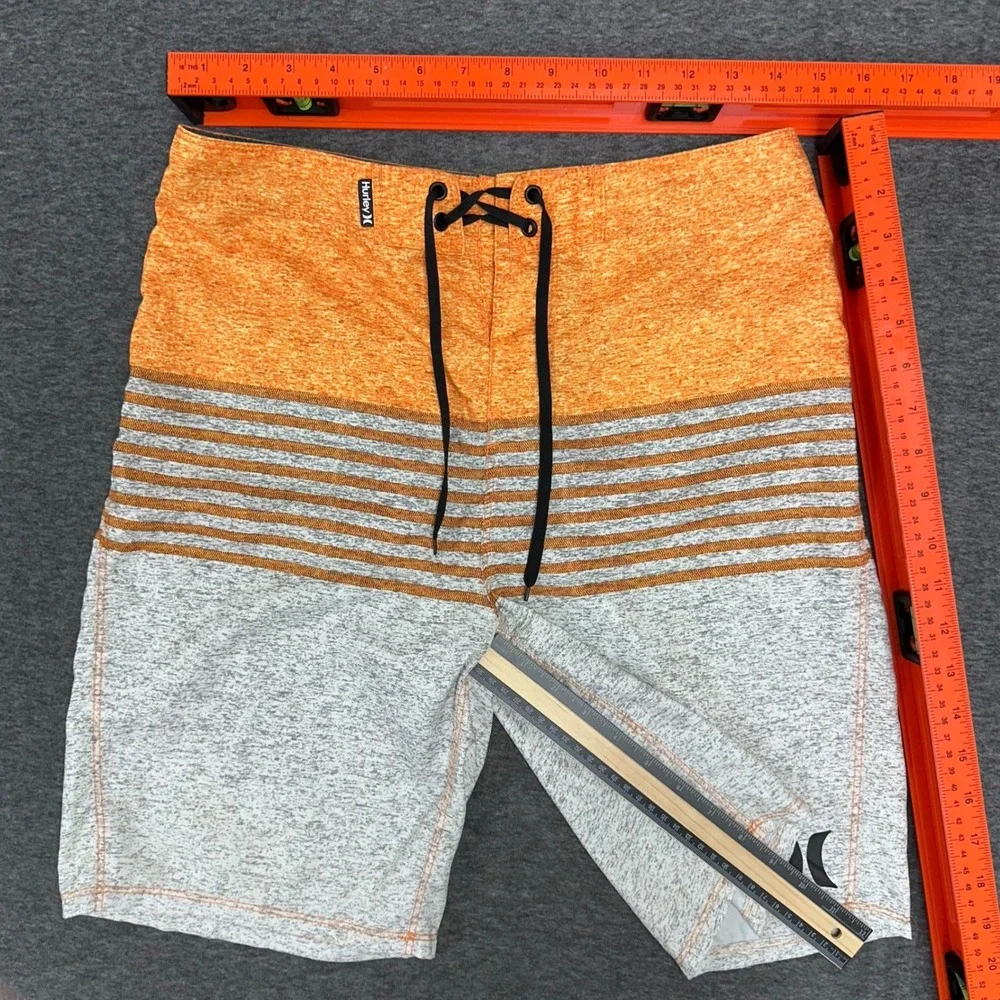 Hurley Board Shorts Swim Trunks Orange Black Striped Beach Surf‎ Casual Size 30